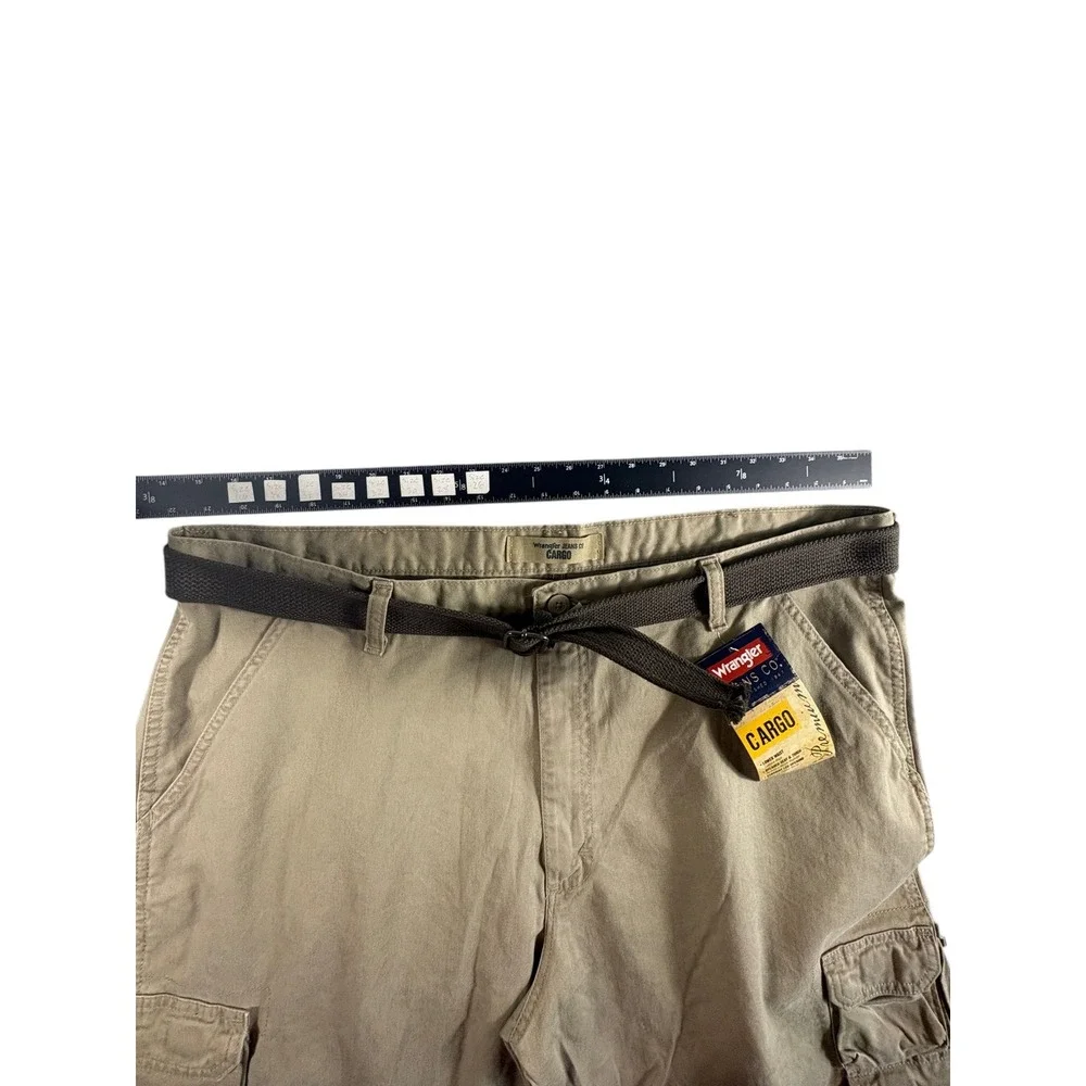 Wrangler Premium Cargo Pants Mens 42x30 Tan Khaki Belted Waist Relaxed Workwear